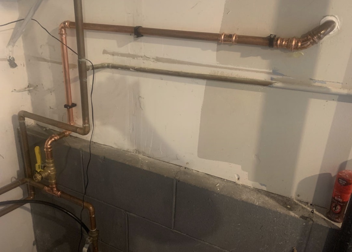 Installed copper plumbing lines
